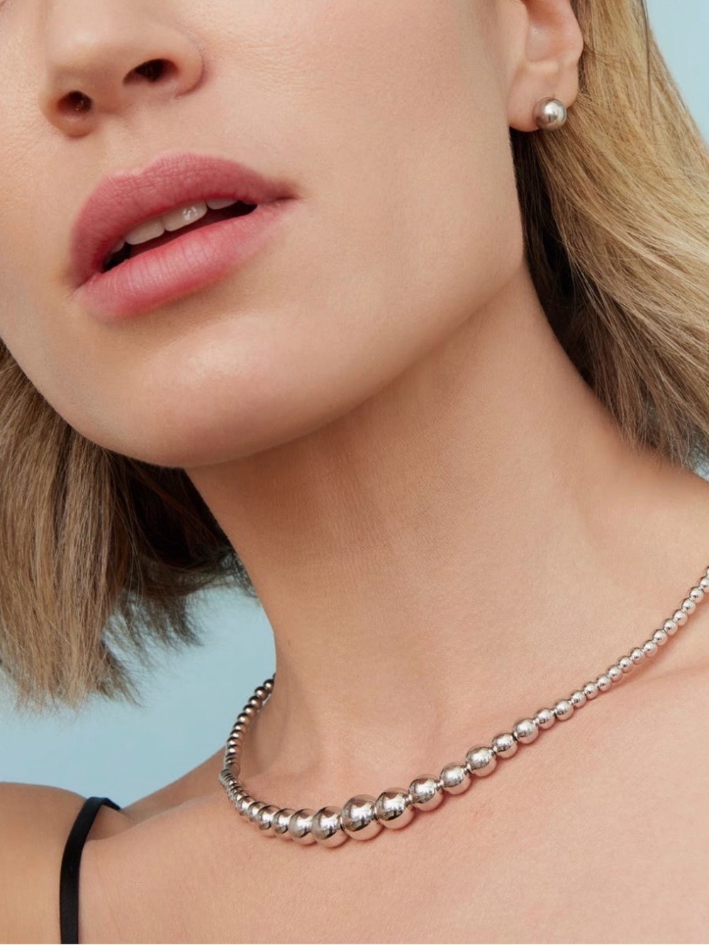 Sterling Silver Graduated Bead Necklace by Oradina